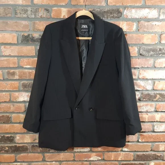 Zara Flowy Oversized Suit Blazer in Black Slouchy Menswear-inspired Women's XL - Picture 8 of 13